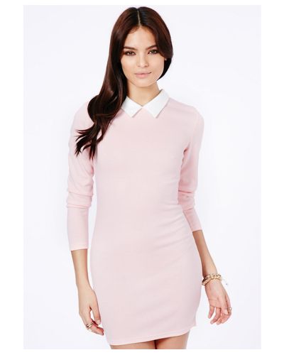 pink dress white collar