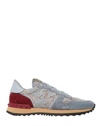 Valentino Rockstud Lace & Suede Sneakers in Light Blue (Blue) - Lyst