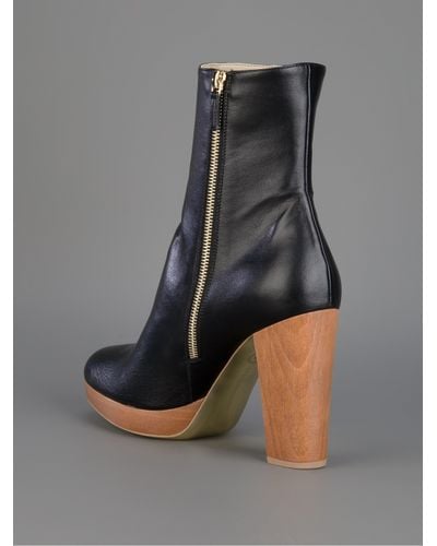 black ankle boots wooden heel