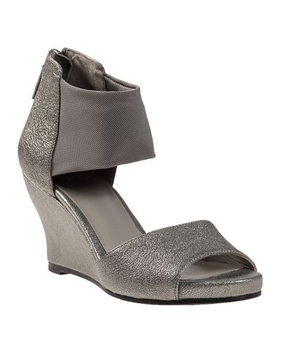 Eileen Fisher Corona Wedge Sandal Pewter Leather in Metallic | Lyst