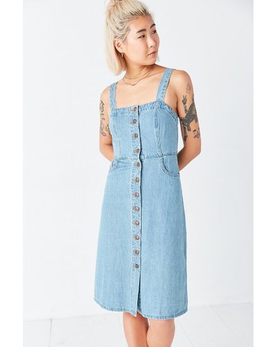 denim button front midi dress