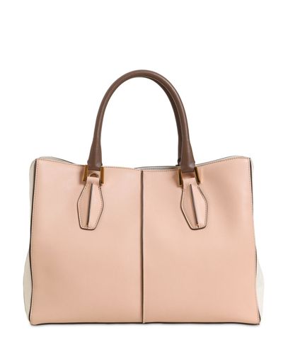 Tod's D-Cube Medium Leather Tote Bag in Pink/White/Taupe (Pink) - Lyst