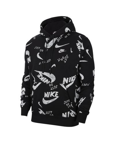 Nike Cotton Aop Club Pullover Hoodie in Black/White (Black) for Men - Lyst