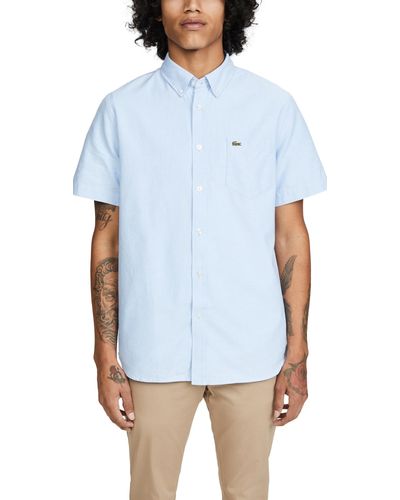 Lacoste Cotton Short Sleeve Button Down Oxford Shirt in Light Blue (Blue) for Men - Lyst