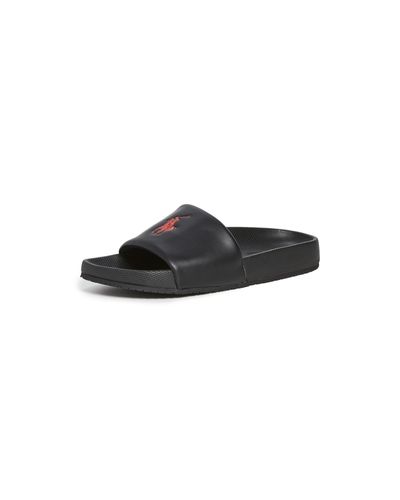 polo ralph lauren men's cayson slide sandals black red