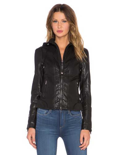 Lamarque Arlette Leather Jacket W/ Hoodie in Black - Lyst