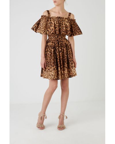 Dolce & Gabbana Off-the-shoulder Leopard-print Dress - Brown