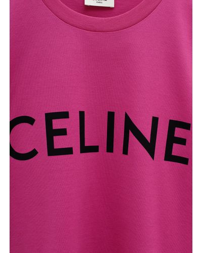 Celine Logo T-shirt in Pink | Lyst