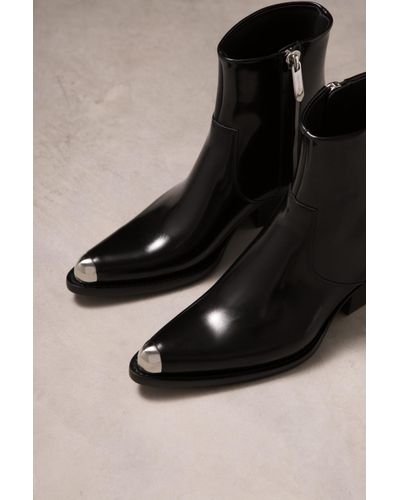 CALVIN KLEIN 205W39NYC Leather Shiny Tex Ankle Boots in Black - Lyst
