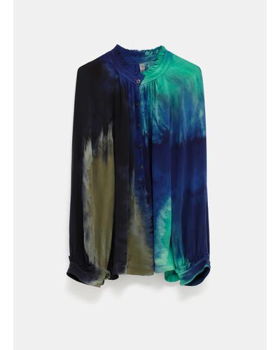 Raquel Allegra Black Celestial Victorian Ruffle Top - Blue