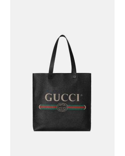 Gucci Logo Print Tote Bag in Black | Lyst