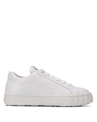 Miu Miu Leather Logo Patch Low Top Sneakers in White - Lyst