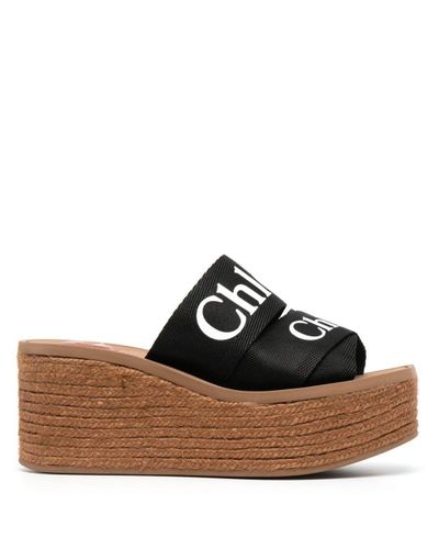 ChloÃ© Leather Woody 70mm Wedge Sandals in Brown - Lyst