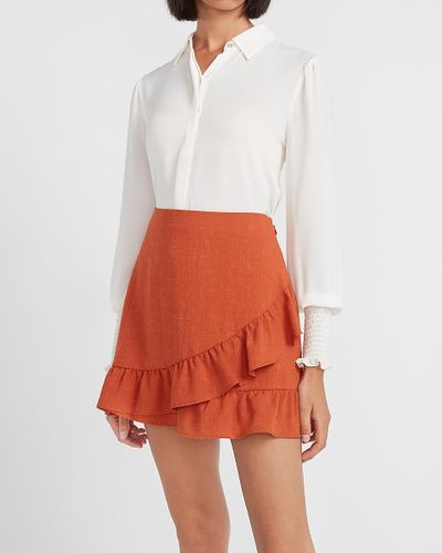 orange ruffle mini skirt