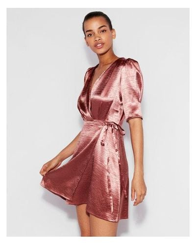 Express Satin Wrap Dress in Pink | Lyst