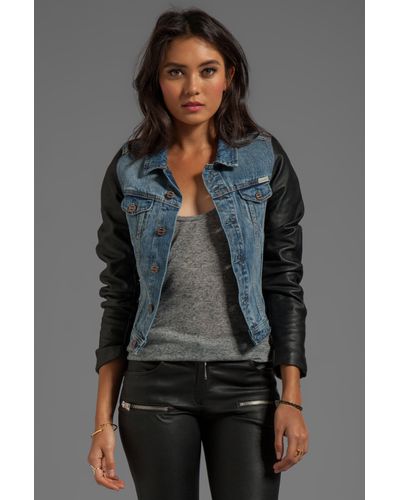 Maison Scotch Denim with Leather Sleeve Jacket in Blue - Lyst