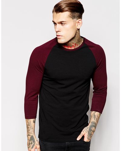 ASOS Extreme Muscle Fit 3/4 Sleeve T-shirt With Contrast Raglan Sleeves ...