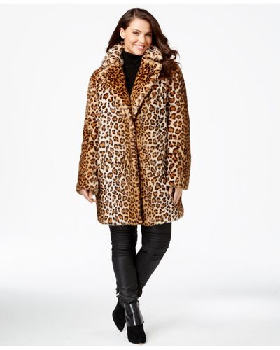 Animal Print Faux Fur Coat, Faux Fur Leopard Coat Plus Size