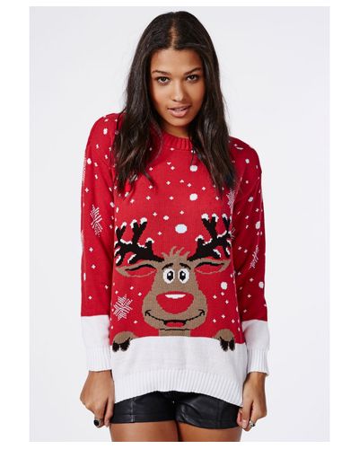 Missguided Red Nose Reindeer Knitted Christmas Jumper Red - Lyst