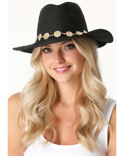 Bebe Coin Band Panama Hat In Black Gold Black Lyst