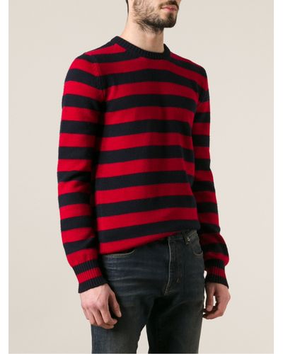Saint Laurent Stripe Knit Sweater in Red (Blue) for Men - Lyst