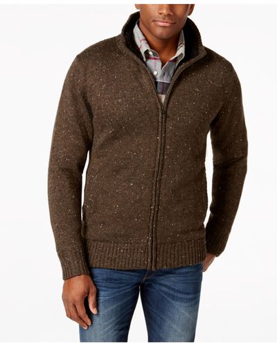 Weatherproof Zip-front Tweed Sweater Jacket in Brown for Men | Lyst