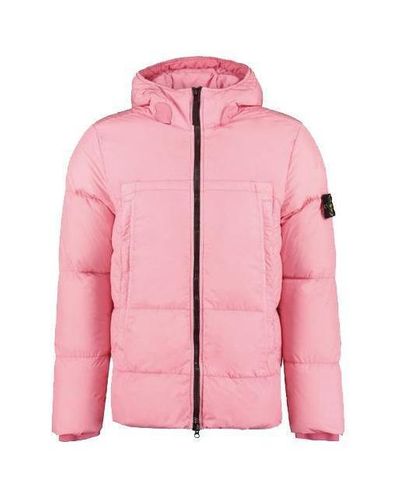 Stone Island Pink Puffer Coat for Men | Lyst