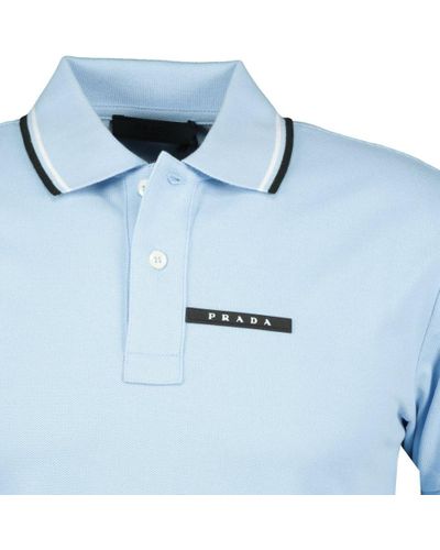 Prada Rubber Short Sleeve Polo Light Blue for Men | Lyst