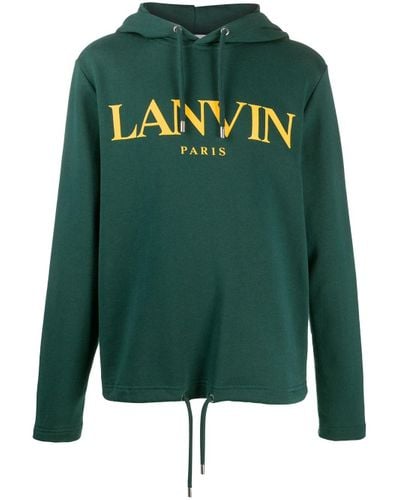 Lanvin Logo Cotton Hoodie in Green for Men - Lyst