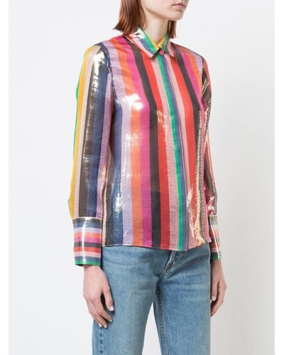 Alice + Olivia Silk Rainbow Striped Shirt - Lyst