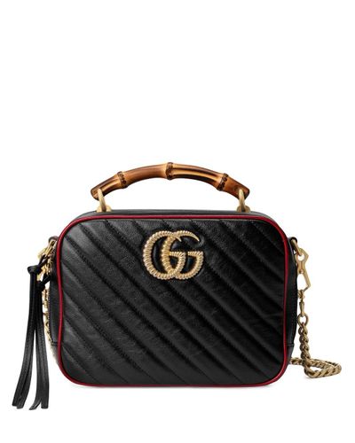 Gucci Leather Bamboo Handle Marmont Shoulder Bag in Black/Red (Black) - Lyst
