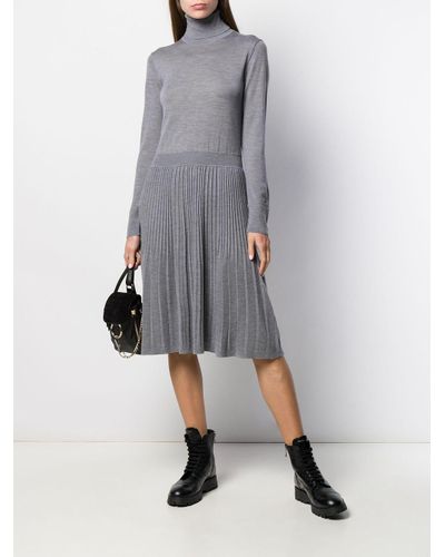 Calvin Klein Wool Pleated Knit Dress in Grey (Gray) - Lyst