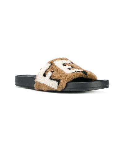 Fendi Wool Logo Pool Slides in Brown | Lyst