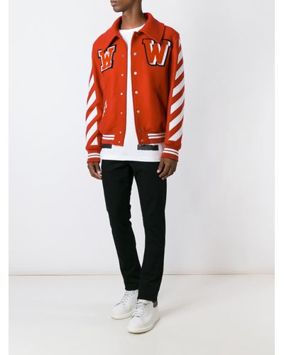 off white red varsity jacket