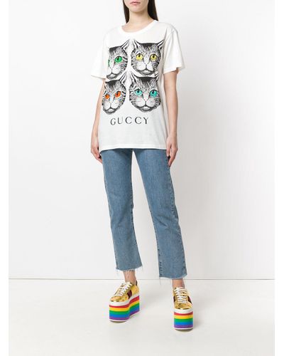 Gucci Cotton Mystic Cat And Guccy Print T-shirt in White - Lyst
