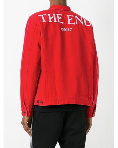 off white red denim jacket
