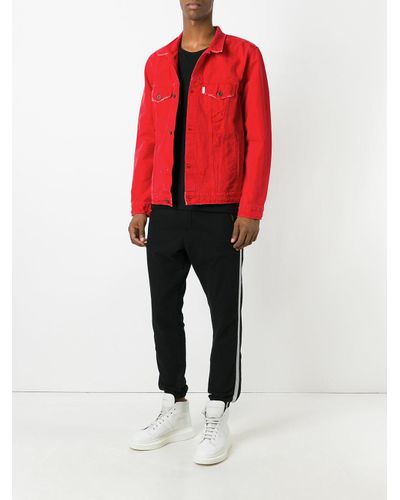 off white red denim jacket