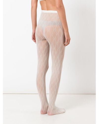 Gucci Synthetic Gg Logo Tights in White - Lyst
