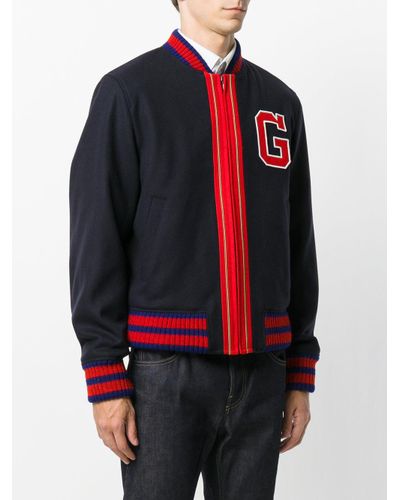 Gucci Wool G Patch Bomber Jacket in Blue for Men - Lyst