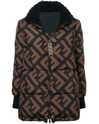 Fendi Wool Ff Logo Puffer Jacket in Black | Lyst Canada