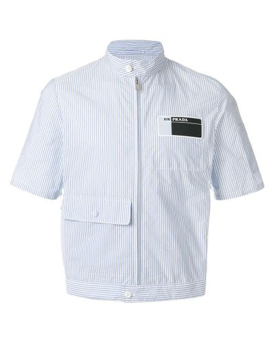 Prada Synthetic Striped Zipped Shirt in White for Men | Lyst