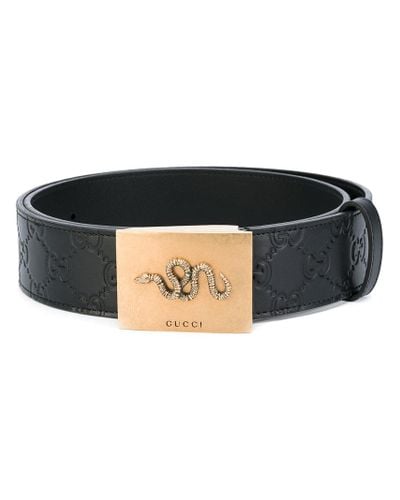 Gucci Leather Snake Buckle Belt in Black | Lyst