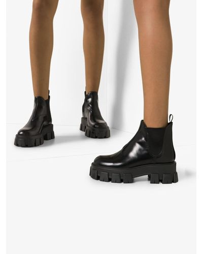 Botas chelsea 55 con tacón grueso Prada de Cuero de color Negro | Lyst