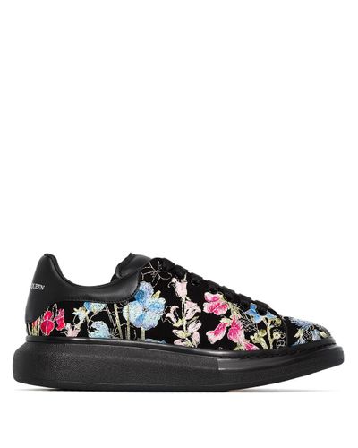 Alexander McQueen Leather Oversized Floral-embroidered Sneakers in Black  for Men - Lyst