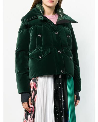 green velvet puffer coat