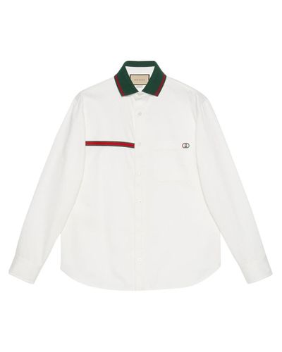 Gucci Interlocking G Embroidery Denim Shirt in White for Men | Lyst