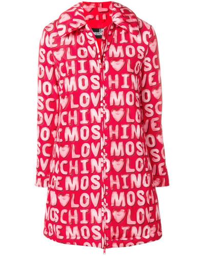 Love Moschino Logo Printed Coat in Red - Lyst