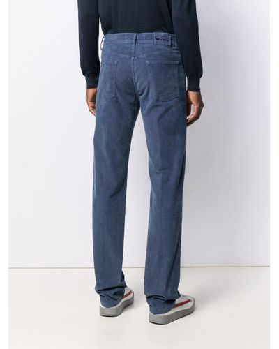 blue straight leg trousers