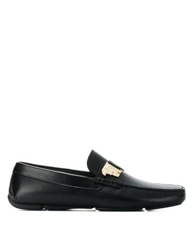 Versace Leather Medusa Head Boat Shoes in Black for Men - Lyst