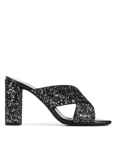 Saint Laurent Leather Loulou Mules In Glitter And Ayers in Black | Lyst